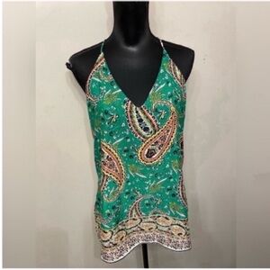 Zara Women’s Green Paisley V-Neck Halter Tank Top Blouse S